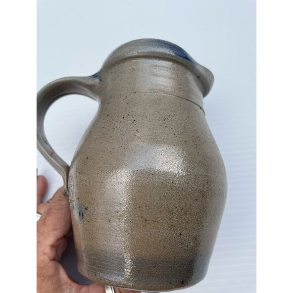 Salt Glazed Stoneware Small Pitcher Creamer Blue Cobalt Heart Country Farmhouse - Picture 6 of 11